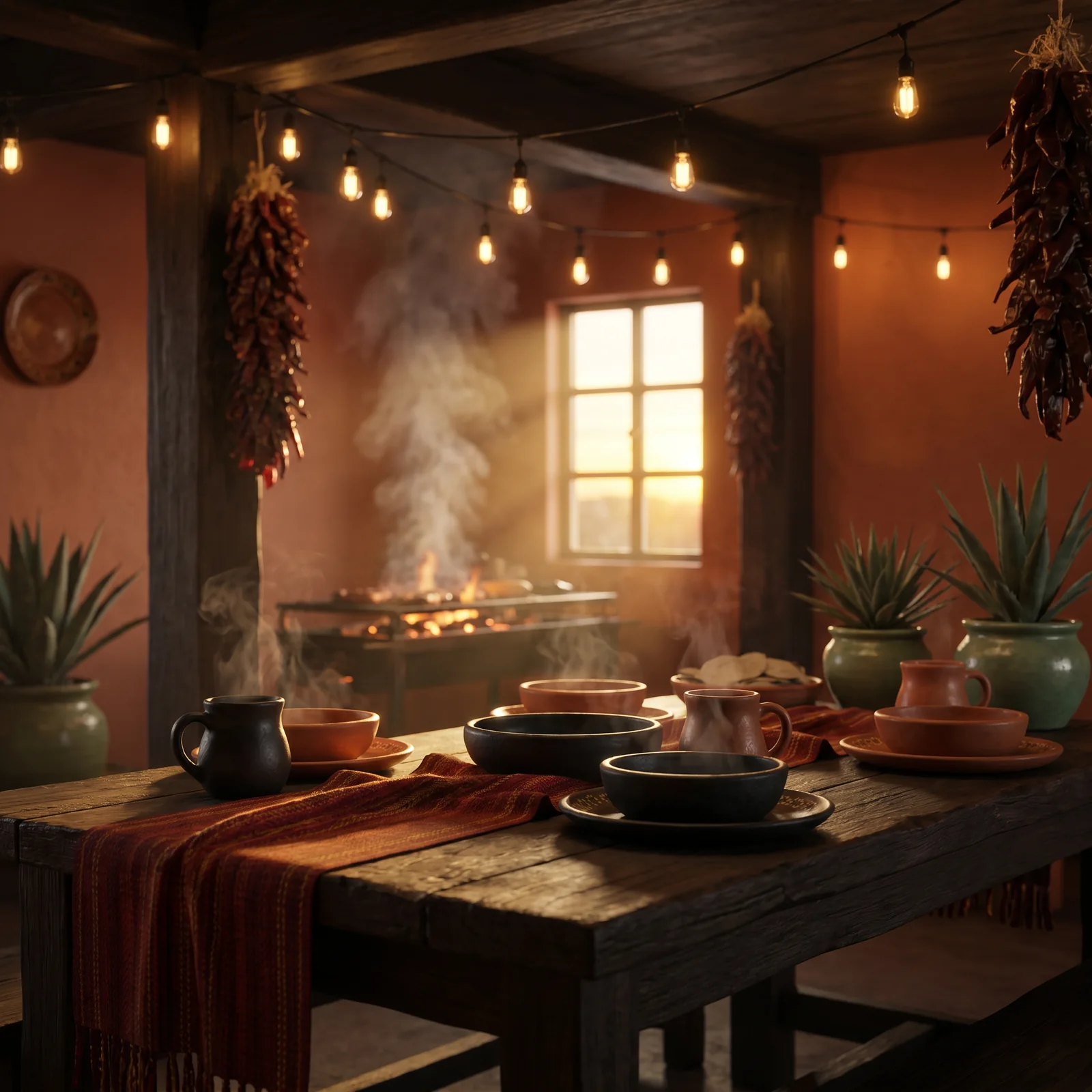 Warm interior of La Brasa cantina