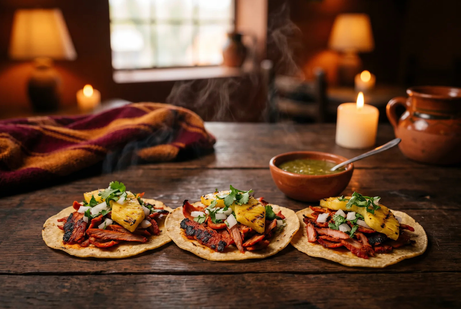 Tacos al pastor with grilled pineapple