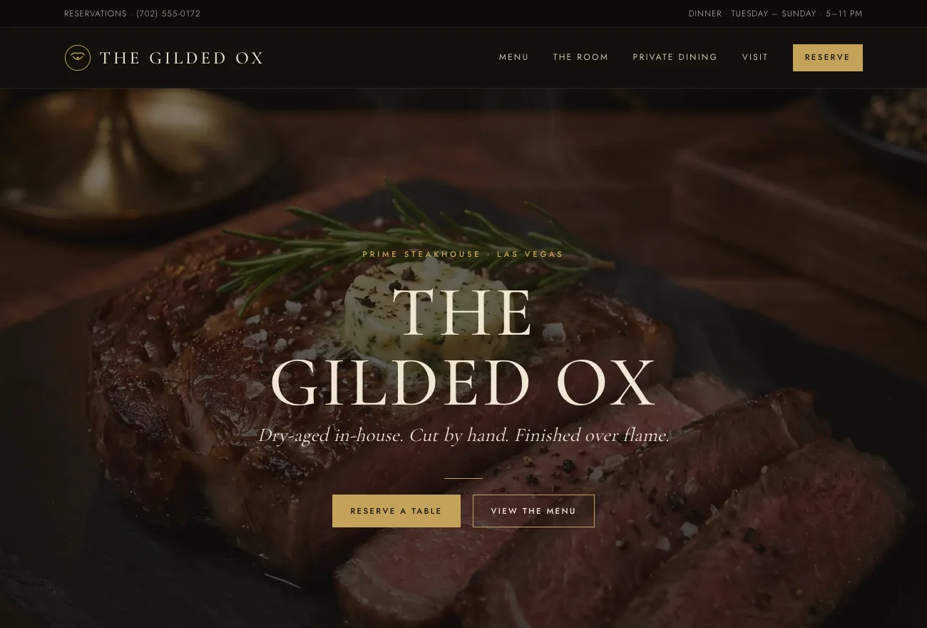 The Gilded Ox prime steakhouse website