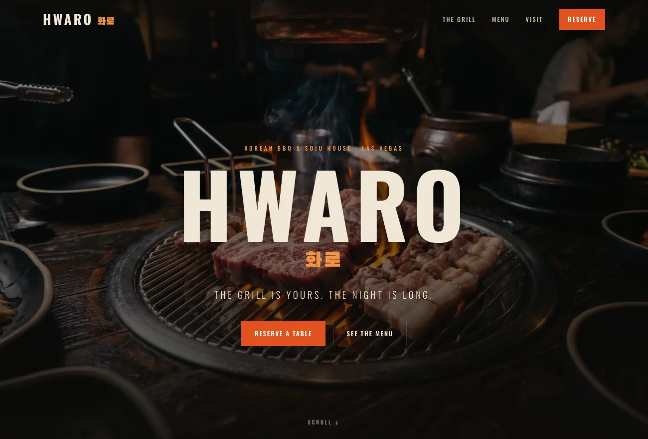 HWARO Korean BBQ restaurant website