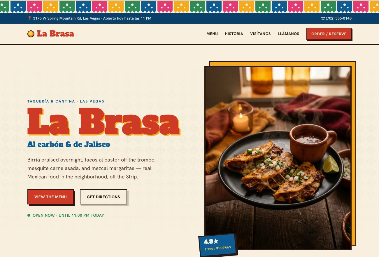 La Brasa wood-fired Mexican restaurant website template