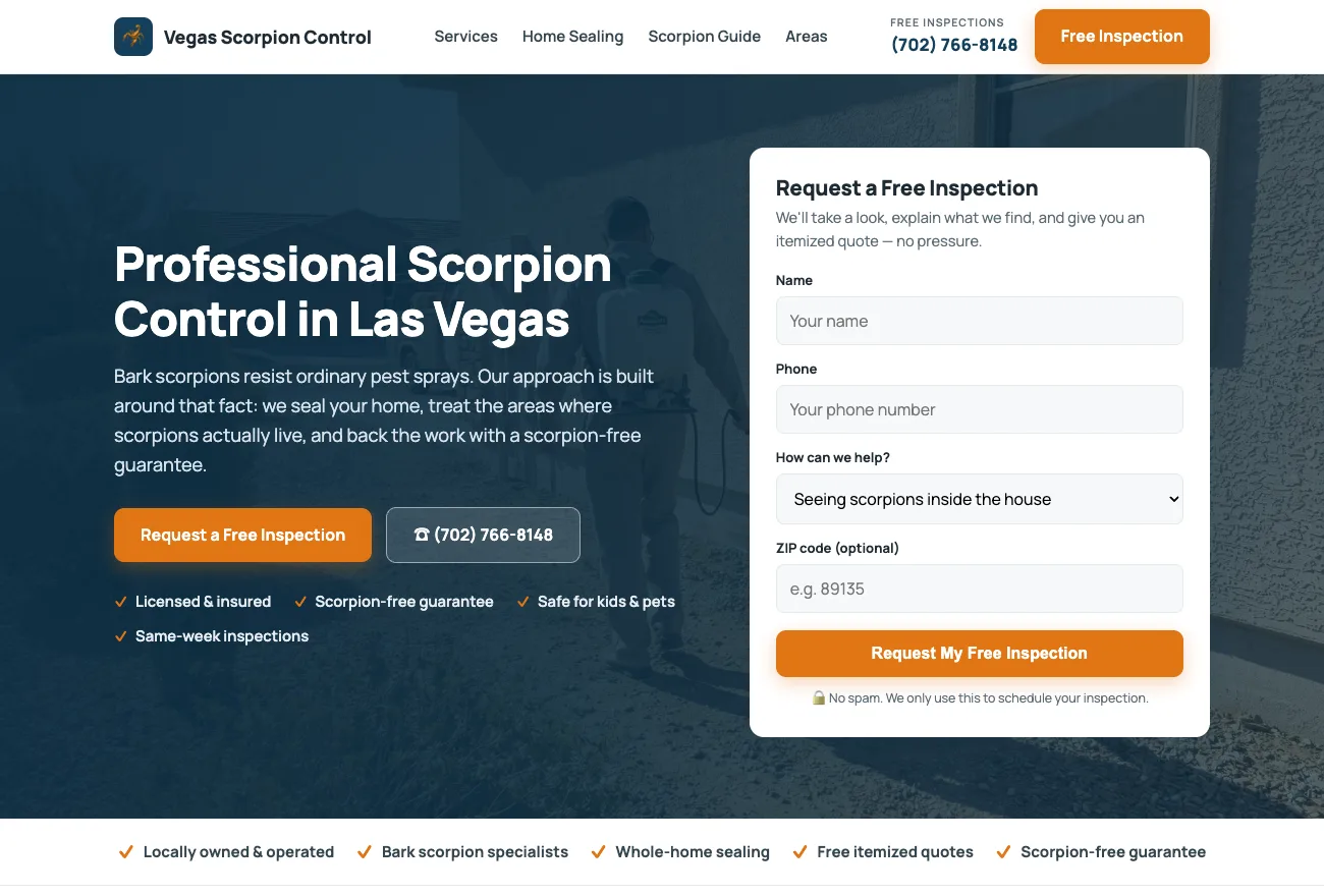 Vegas Scorpion Control home sealing and prevention website