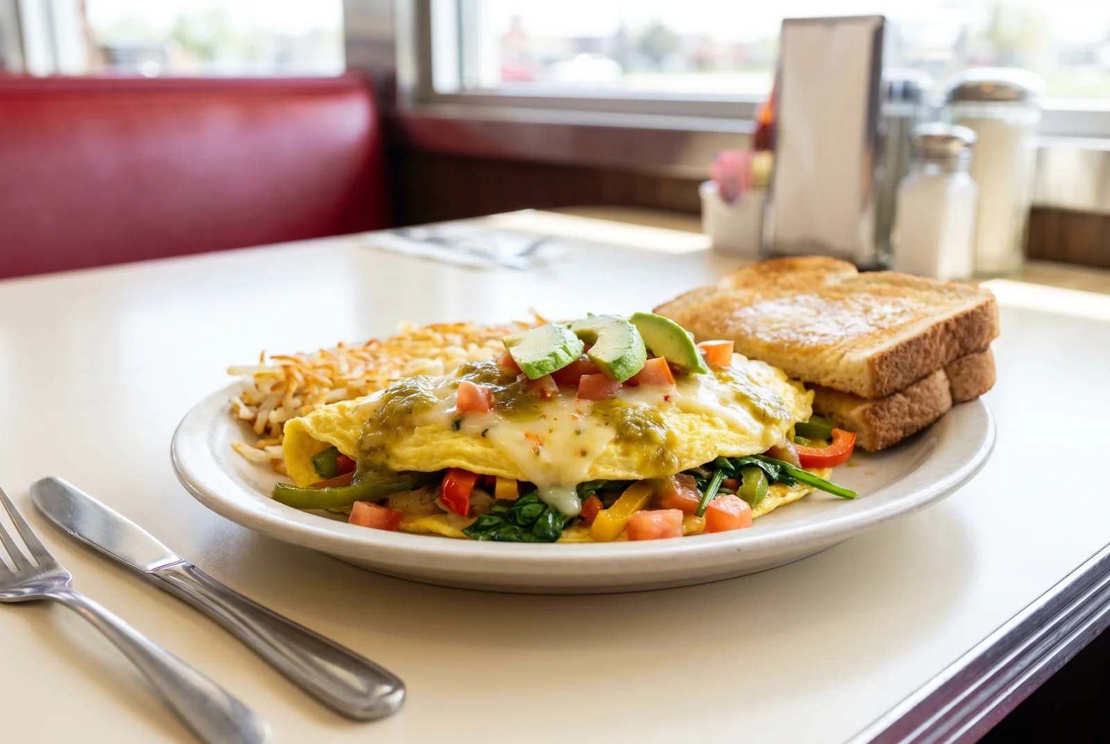 Mamas Omelet with hash browns and toast