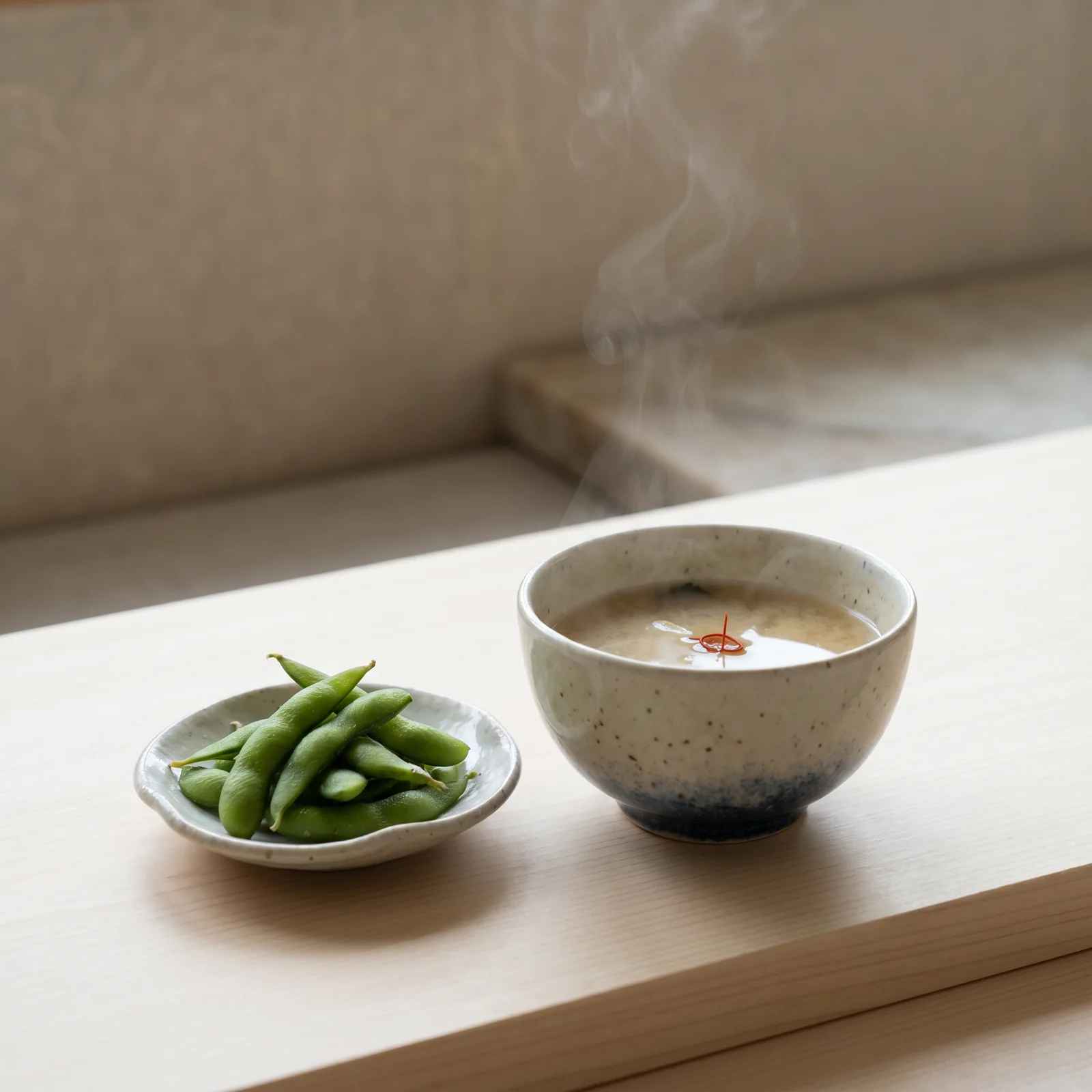 Miso soup and edamame