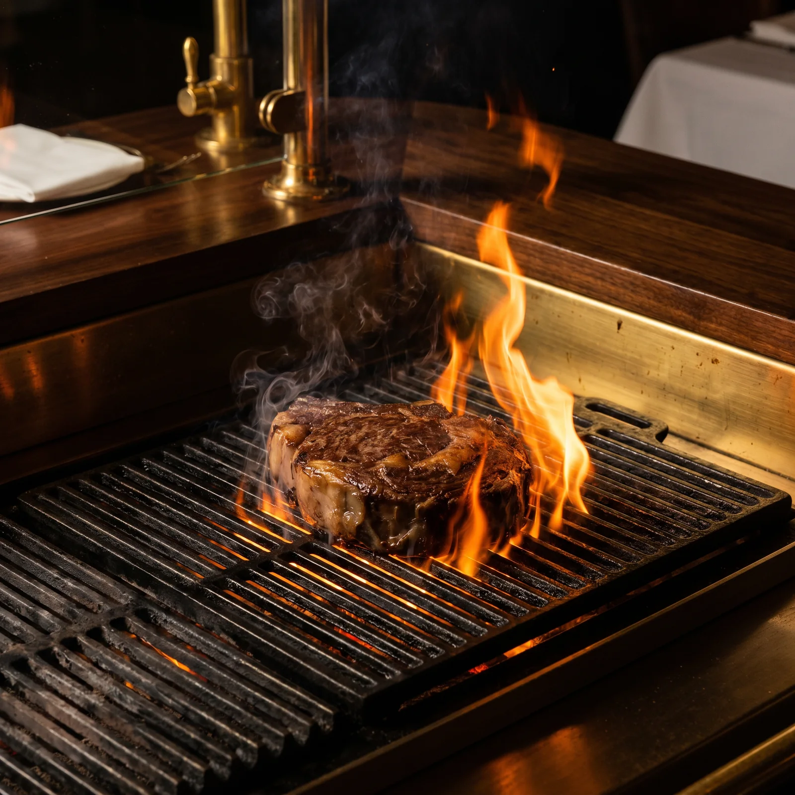 Steak over open flame